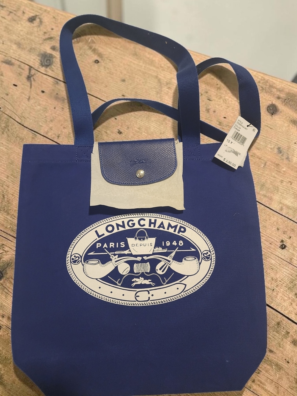 Longchamp Cobalt Canvas Tote NWT Paris 1948 Logo Print